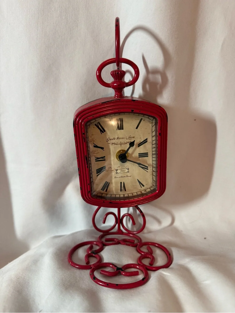 Grand Hotel du Louvre Paris Clock Red Metal French Country Shabby Chic WORKS